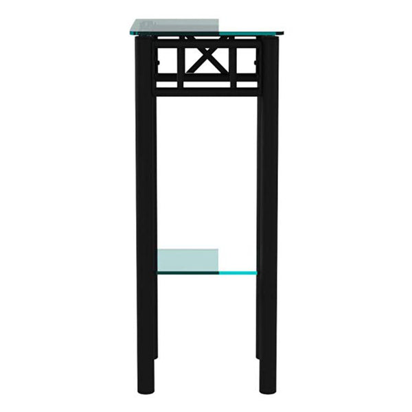 12" x 12" x 28" Black Metal Accent Table With Clear Tempered Glass