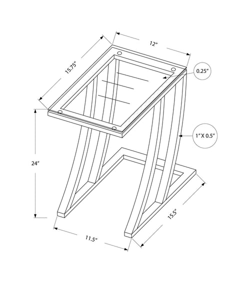 15.75" x 12" x 24" Silver Clear Metal Tempered Glass Accent Table