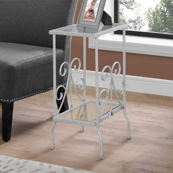 12" x 16" x 30" Silver Clear Metal Tempered Glass Accent Table