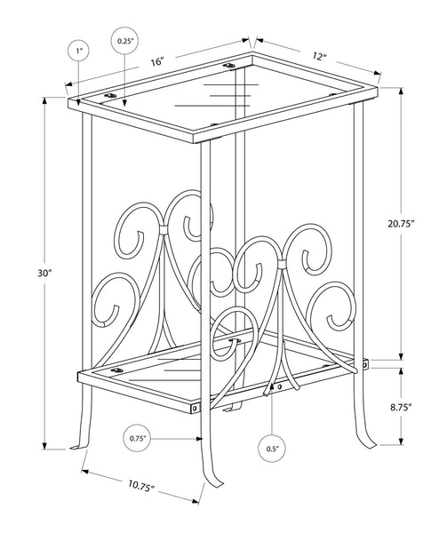 12" x 16" x 30" Silver Clear Metal Tempered Glass Accent Table