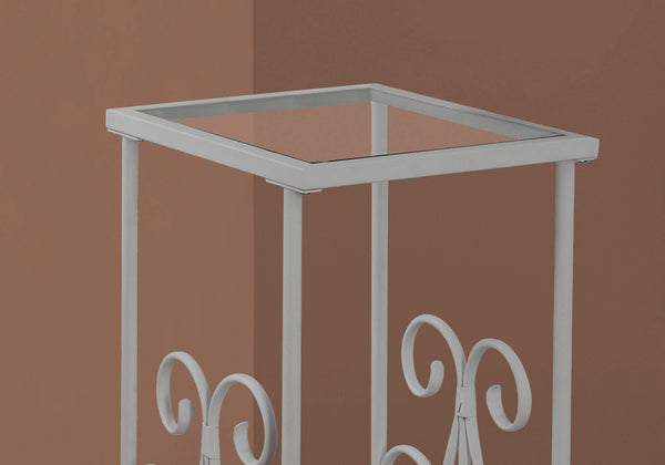 12" x 16" x 30" Silver Clear Metal Tempered Glass Accent Table