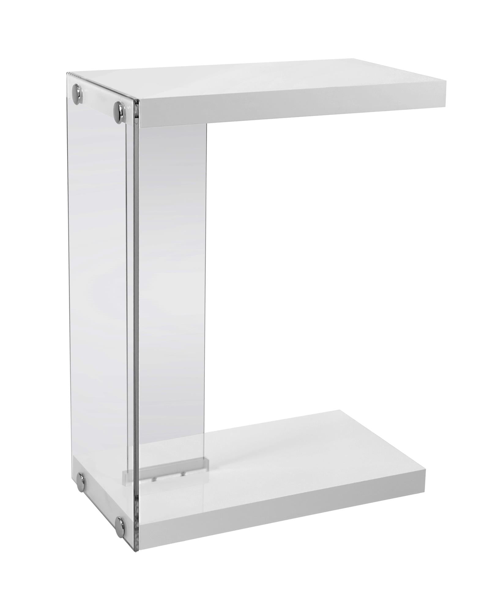 18.5" x 10.25" x 24.75" White Finish and Tempered Glass Accent Table