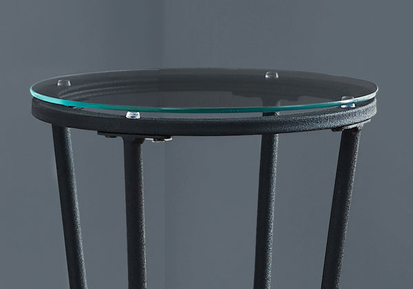 12" x 12" x 28.5" Black Clear Metal Tempered Glass Accent Table