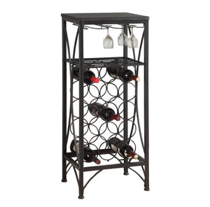 12.5" x 16.25" x 40.5" Black Metal Wine Bottle and Glass Rack Home Bar