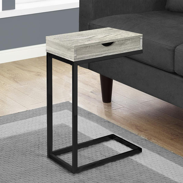 10.25" x 15.75" x 24.5" Grey Finish Drawer and Black Metal Accent Table