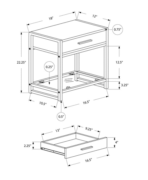 12" x 18" x 22" Grey with Black Metal Tempered Glass Accent Table