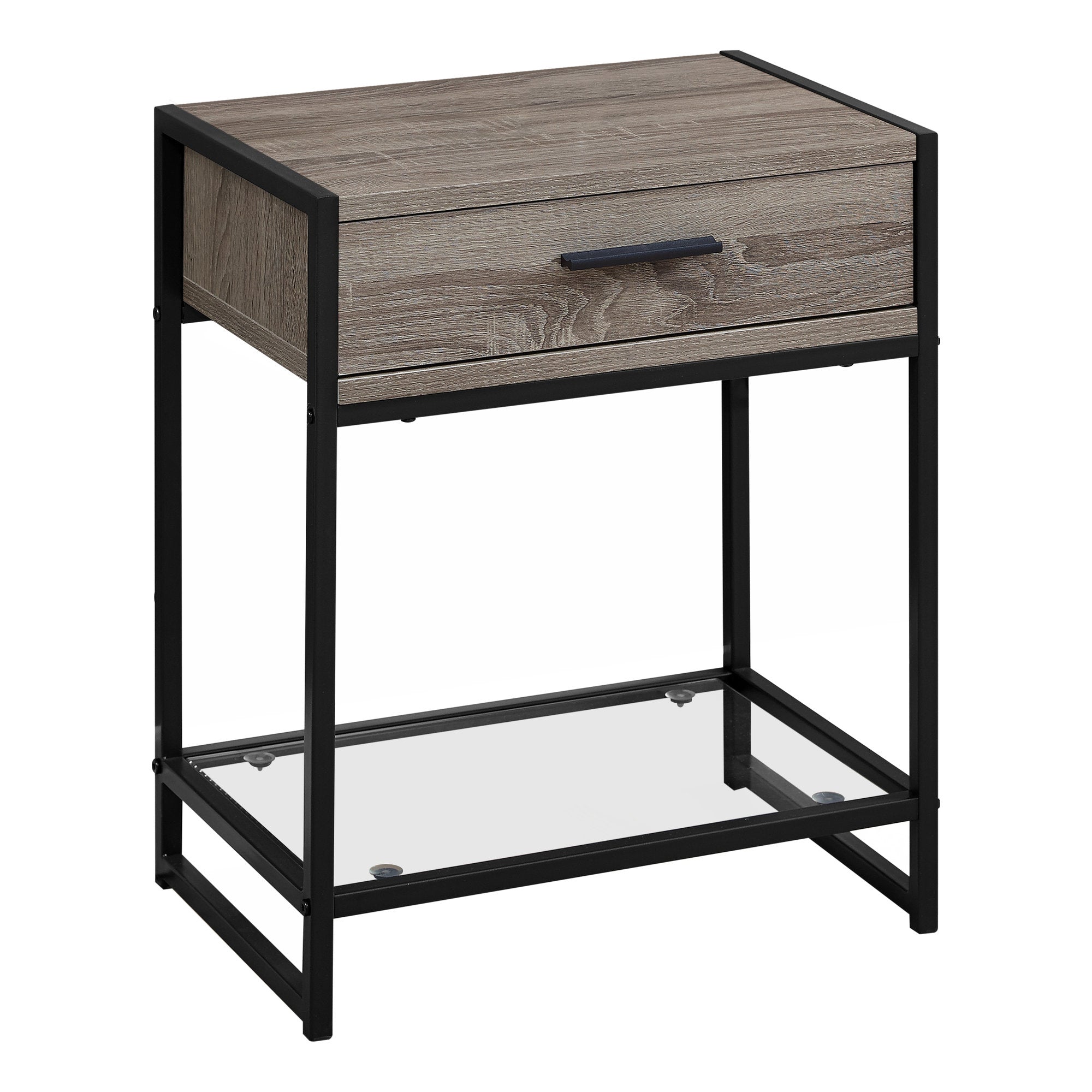 12" x 18" x 22" Dark TaupewithBlack Tempered Glass Accent Table