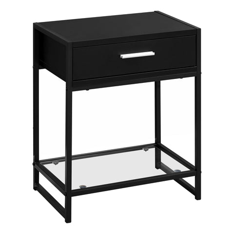 12" x 18" x 22" BlackwithBlack Metal Tempered Glass Accent Table