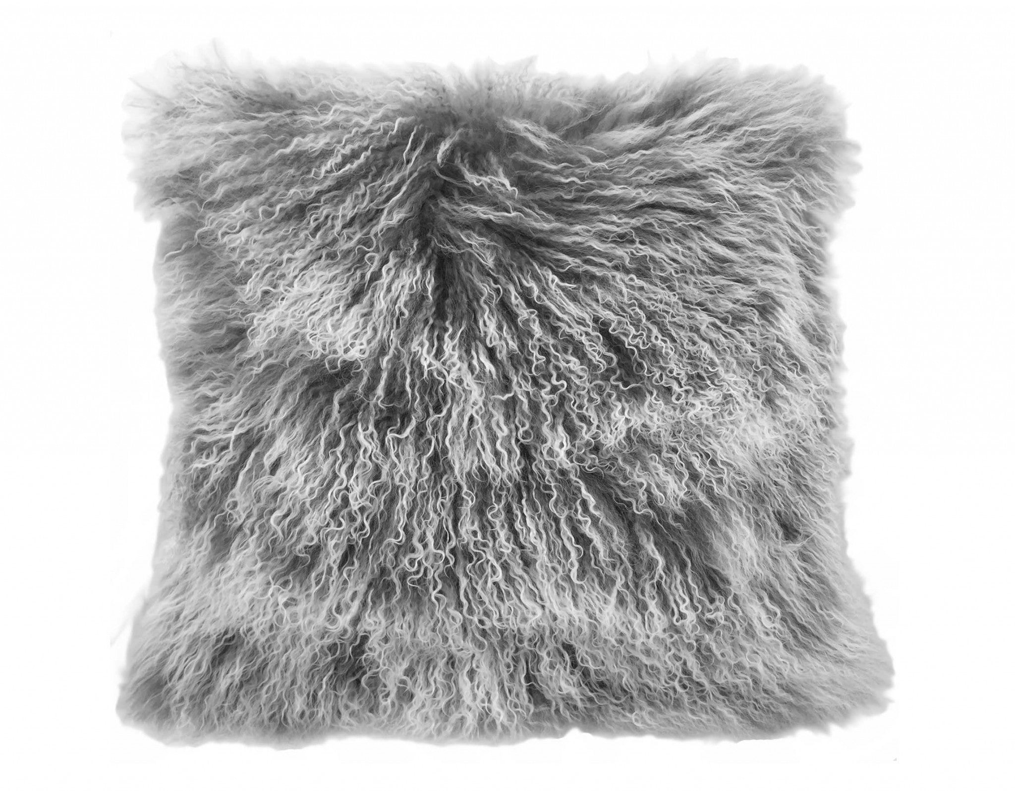 24" Grey Genuine Tibetan Lamb Fur Pillow with Microsuede Backing