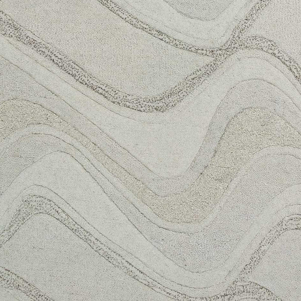 2' x 7' Ivory Abstract Waves Wool Runner Rug