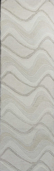 2' x 7' Ivory Abstract Waves Wool Runner Rug