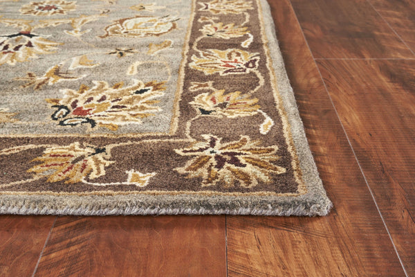 3'x5' Grey Mocha Hand Tufted Wool Traditional Floral Indoor Area Rug