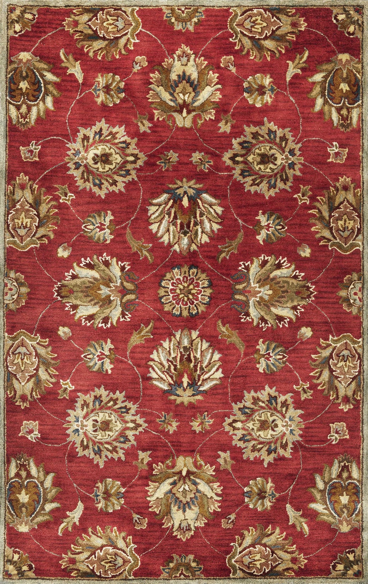 3'x5' Red Hand Tufted Wool Traditional Floral Indoor Area Rug