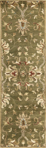 2' x 7' Emerald Green Floral Vine Wool Runner Rug