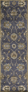 7' Midnight Blue Hand Tufted Wool Traditional Floral Indoor Runner Rug