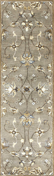 7' Grey Hand Tufted Wool Traditional Floral Indoor Area Rug