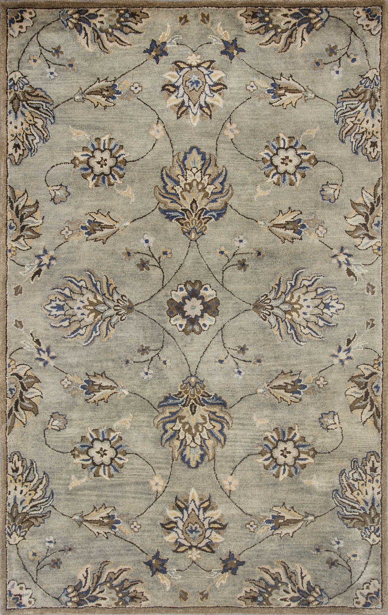 3' x 5' Grey Floral Vines Wool Area Rug