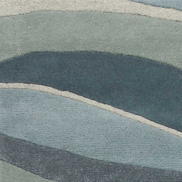 3'x5' Ocean Blue Teal Hand Tufted Abstract Waves Indoor Area Rug