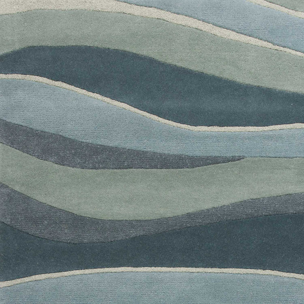 3'x5' Ocean Blue Teal Hand Tufted Abstract Waves Indoor Area Rug