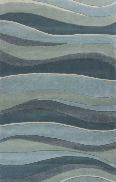 3'x5' Ocean Blue Teal Hand Tufted Abstract Waves Indoor Area Rug