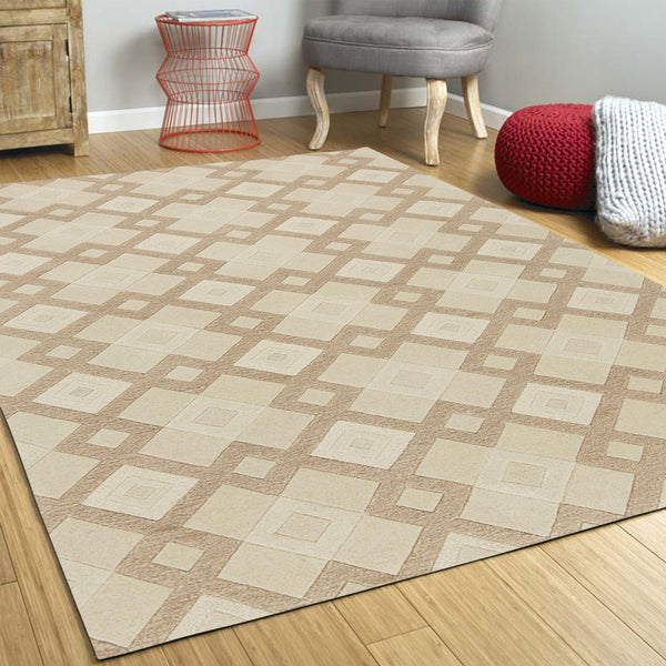 3' x 5' Ivory Geometric Diamonds Wool Area Rug