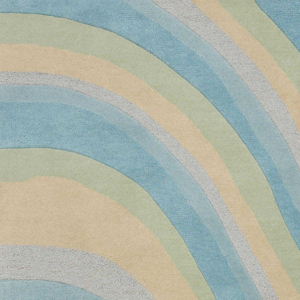 3'x5' Ocean Blue Beige Hand Tufted Abstract Waves Indoor Area Rug