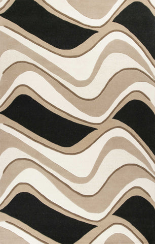 3' x 5' Black or Beige Abstract Waves Wool Area Rug