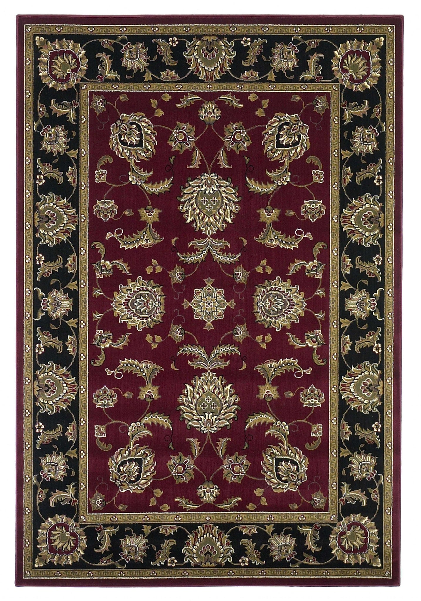 5'x8' Red Black Machine Woven Floral Traditional Indoor Area Rug