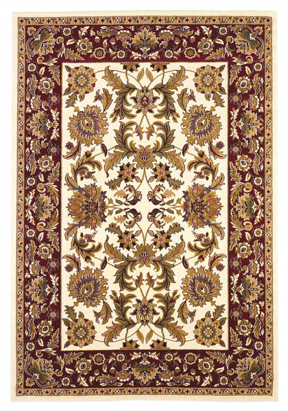 5'x8' Ivory Red Machine Woven Floral Traditional Indoor Area Rug