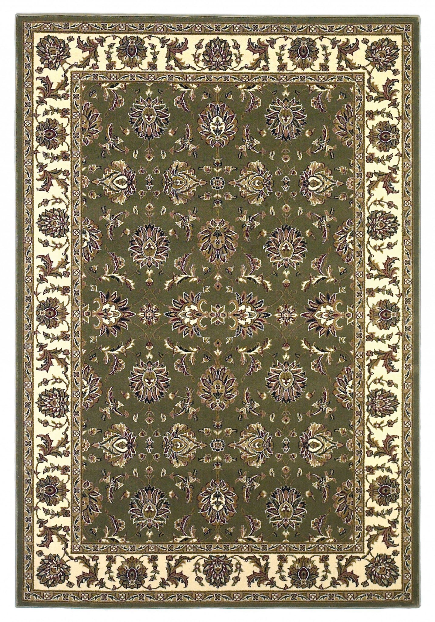 5'x8' Green Ivory Machine Woven Floral Traditional Indoor Area Rug