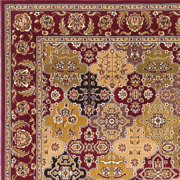 5' x 8' Red Floral Panel Bordered Area Rug