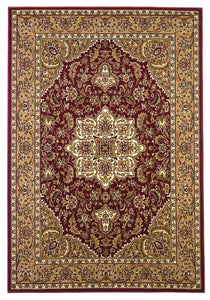 5'x8' Red Beige Machine Woven Floral Medallion Indoor Area Rug