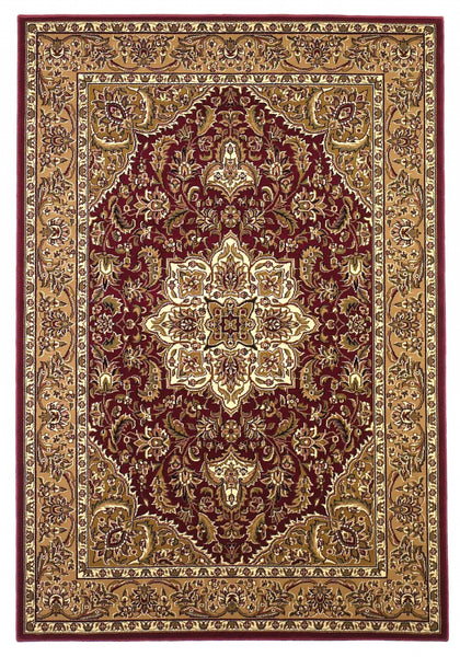 5'x8' Red Beige Machine Woven Floral Medallion Indoor Area Rug