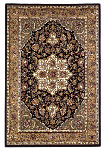 5' x 8' Black or Beige Medallion Bordered Area Rug