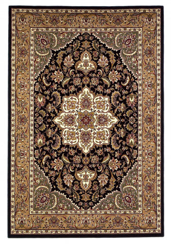 5' x 8' Black or Beige Medallion Bordered Area Rug