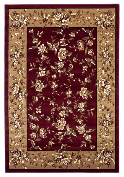 5' x 8' Red or Beige Floral Bordered Area Rug