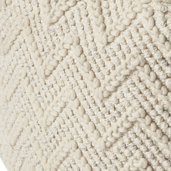 Ivory Hand Woven Wool Square Pouf With Chevron Pattern