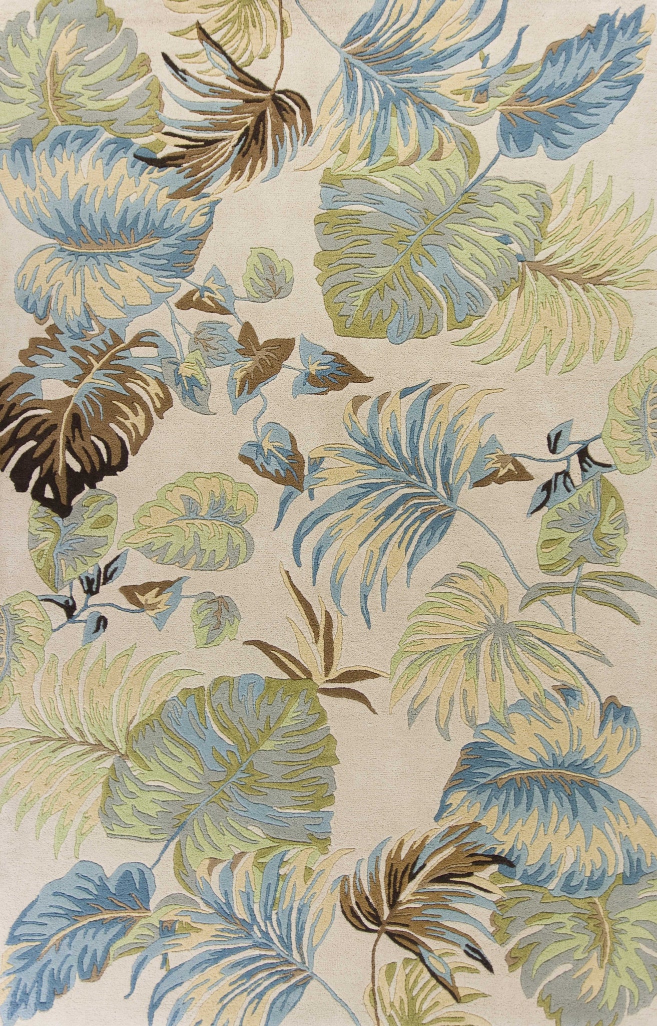 3' x 5' Ivory or Blue Leaves Wool Area Rug