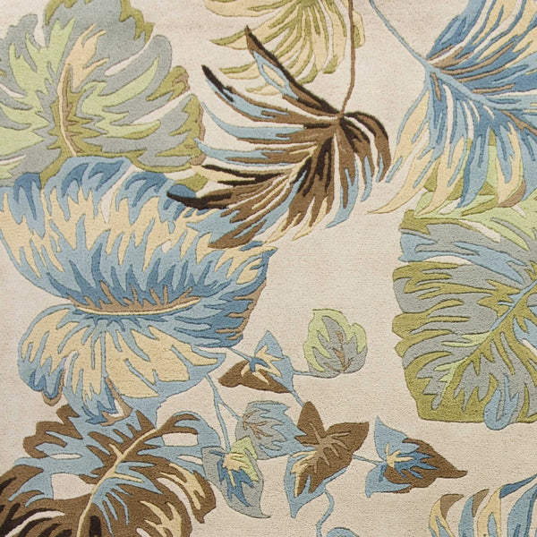 3' x 5' Ivory or Blue Leaves Wool Area Rug