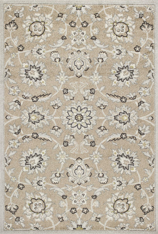 2'x4' Beige Grey Machine Woven UV Treated Floral Traditional Indoor Outdoor Accent Rug