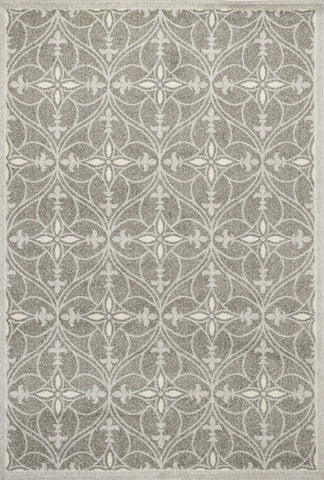 2'x4' Grey Machine Woven UV Treated Ogee Indoor Outdoor Accent Rug