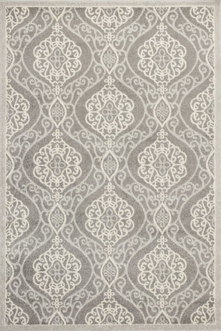 2'x4' Silver Grey Machine Woven UV Treated Floral Ogee Indoor Outdoor Accent Rug