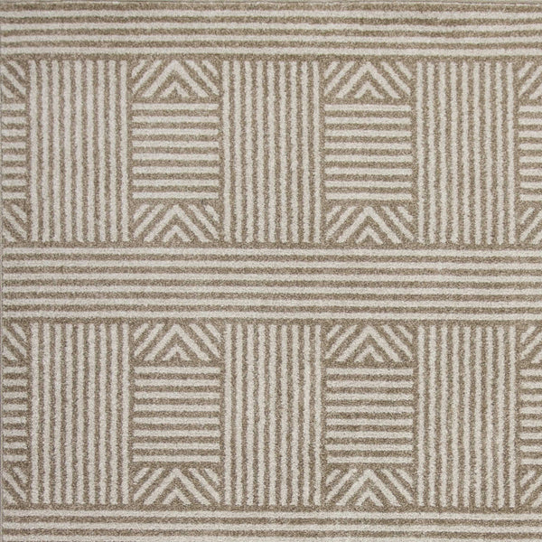 2' x 3' Beige Geometric Lines UV Treated Accent Rug