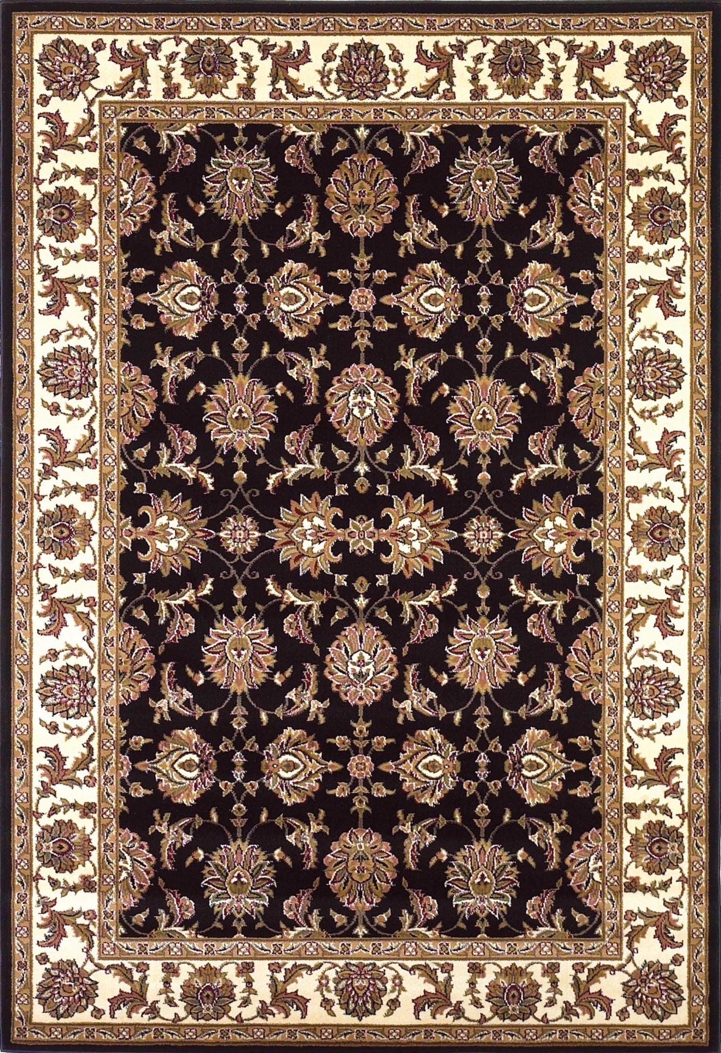 2'x3' Black Ivory Machine Woven Floral Traditional Indoor Accent Rug