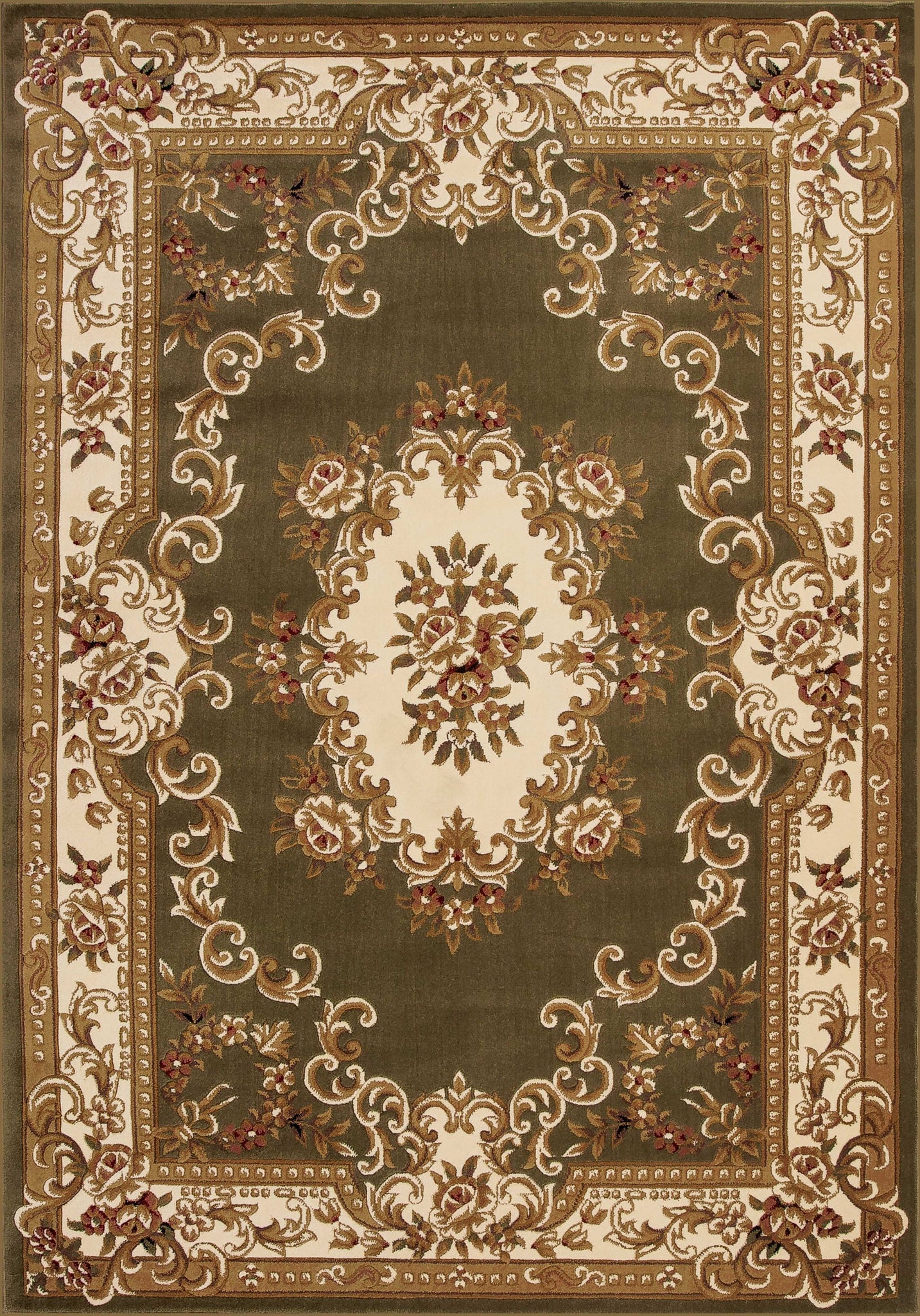 2'x3' Green Ivory Machine Woven Hand Carved Floral Medallion Indoor Accent Rug