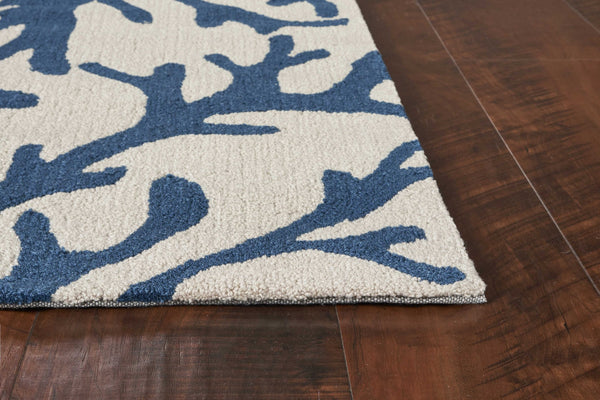 2'x3' Ivory Blue Hand Hooked Oversized Coral Reef Indoor Accent Rug