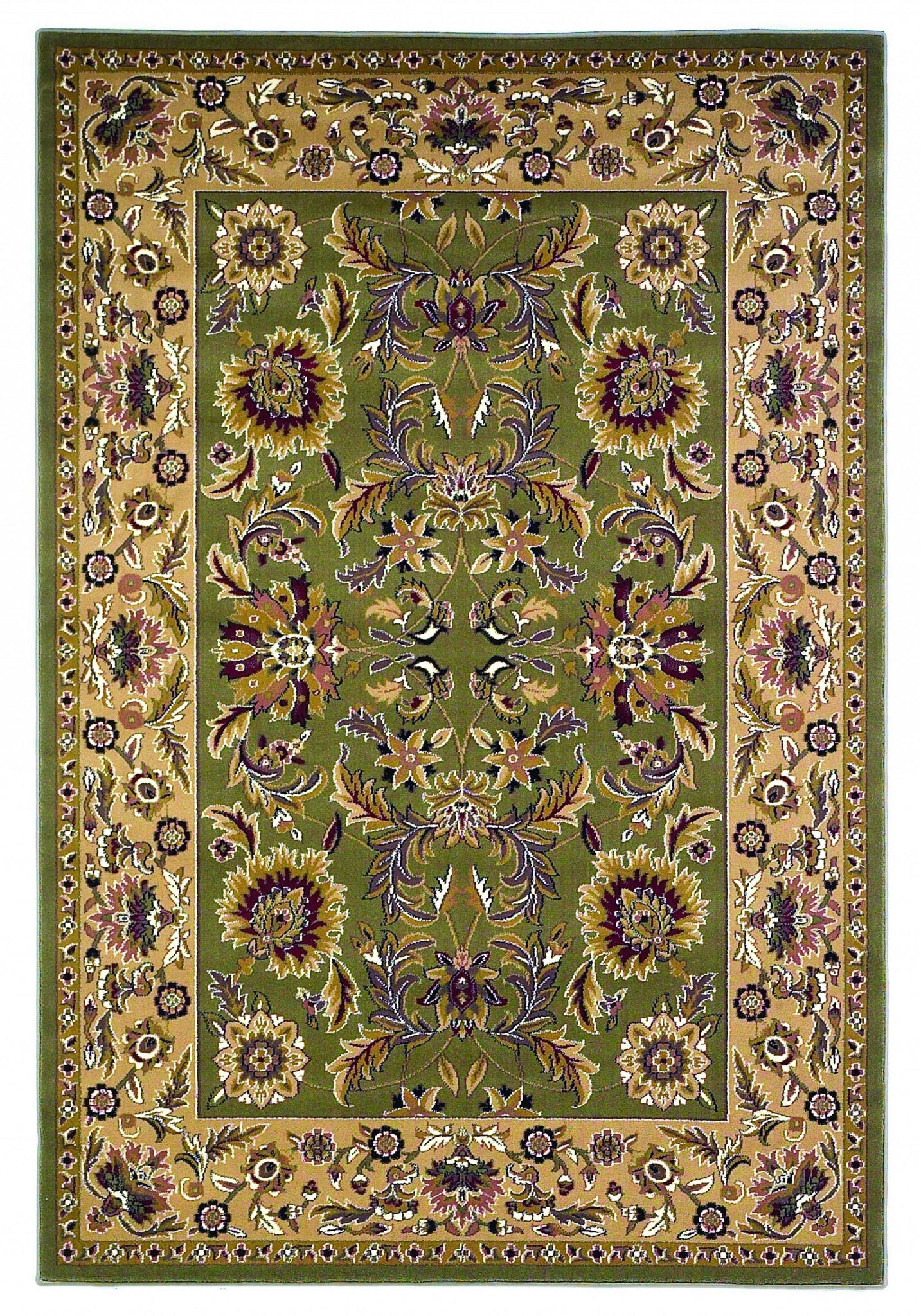 2'x3' Green Taupe Machine Woven Floral Traditional Indoor Accent Rug