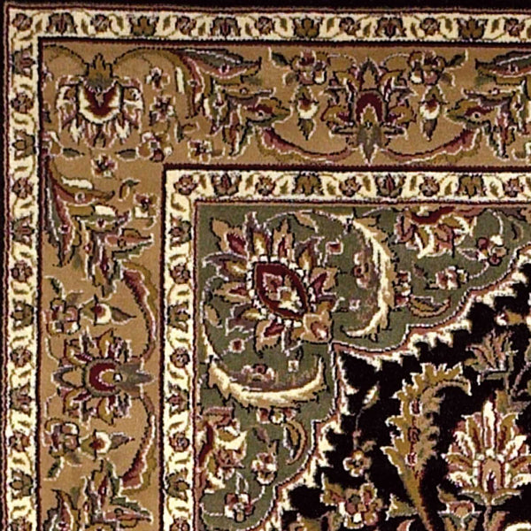 2'x3' Black Beige Machine Woven Floral Medallion Indoor Accent Rug