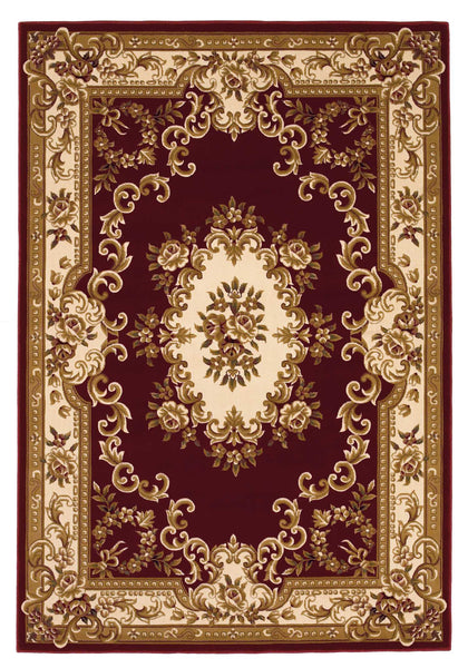 2'x3' Red Ivory Machine Woven Hand Carved Floral Medallion Indoor Accent Rug