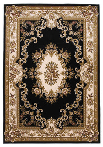 2'x3' Black Ivory Machine Woven Hand Carved Floral Medallion Indoor Accent Rug